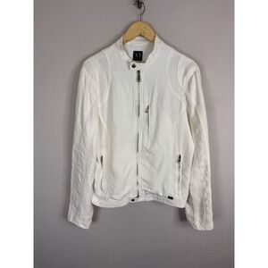 Armani Exchange Mens White 100% Linen Zip Up Cafe Racer Jacket CA32528